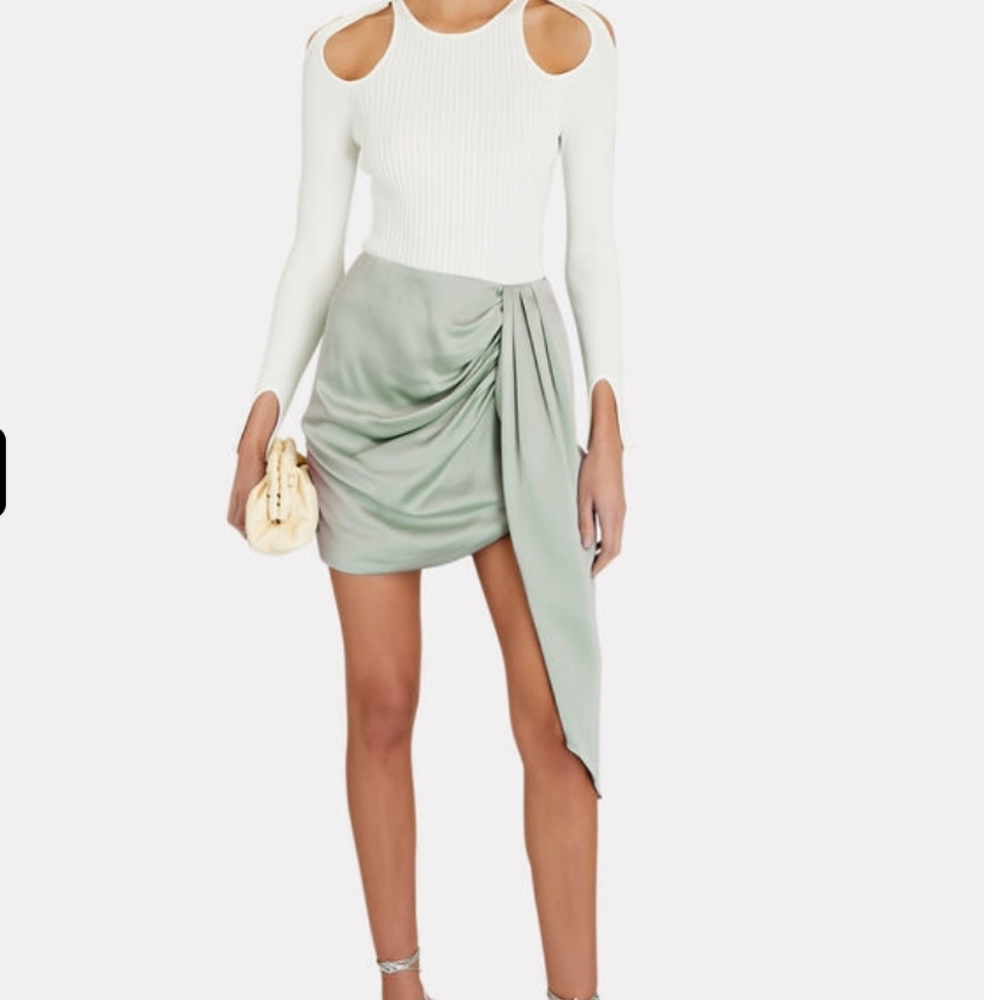 Jonathan Simkhai Mae Draped Satin Mini Skirt Celery Green Women's Size 2 Elegant
